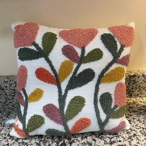 Embroidered Throw Pillow Flowers C Summer Spring Fall
